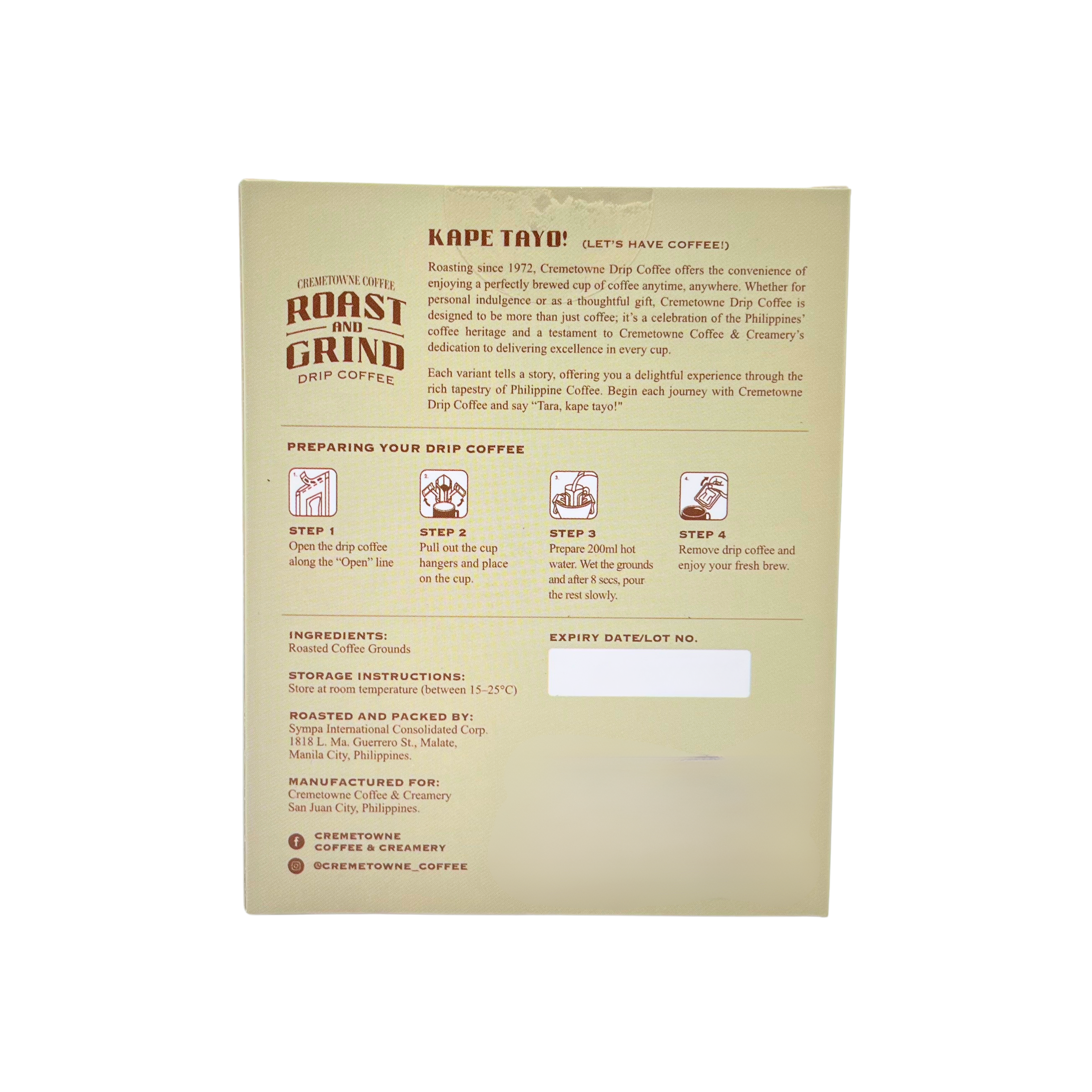 Cremetowne Coffee - Manila Blend Drip Coffee Drip Set 4's
