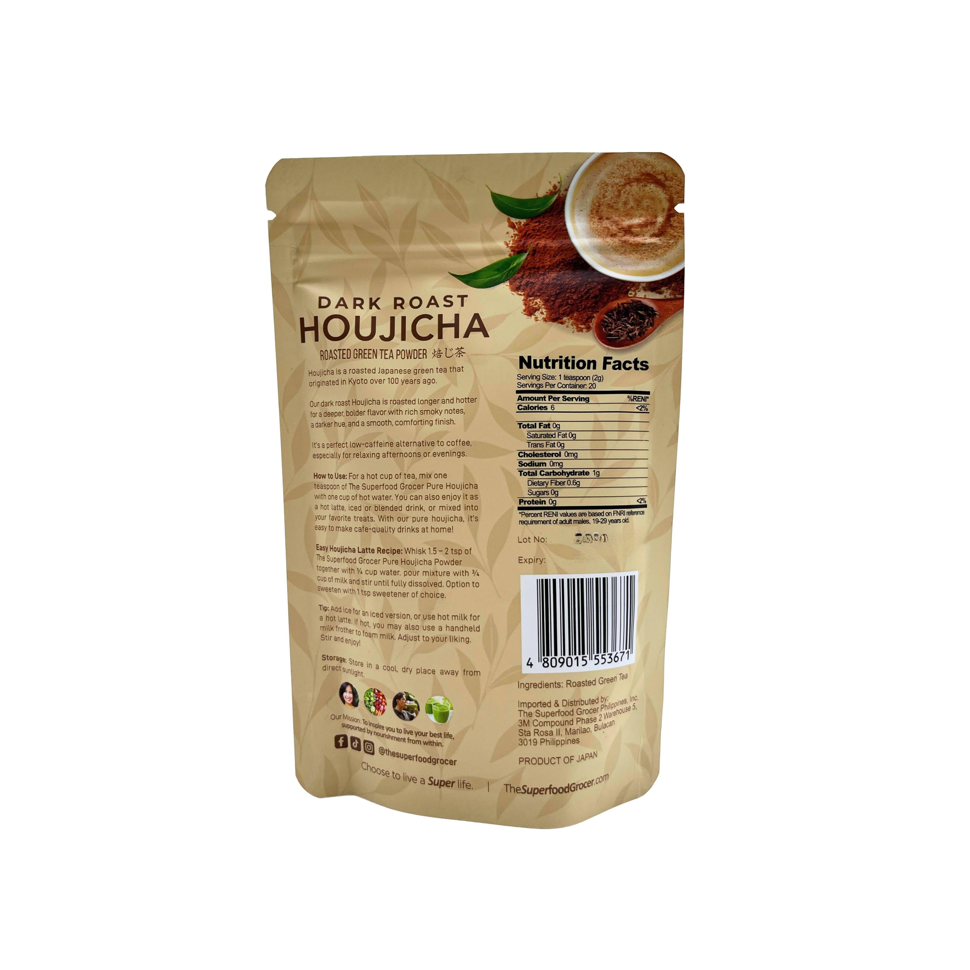 The Superfood Grocer - Dark Roast Houjicha Roasted Green Tea Powder