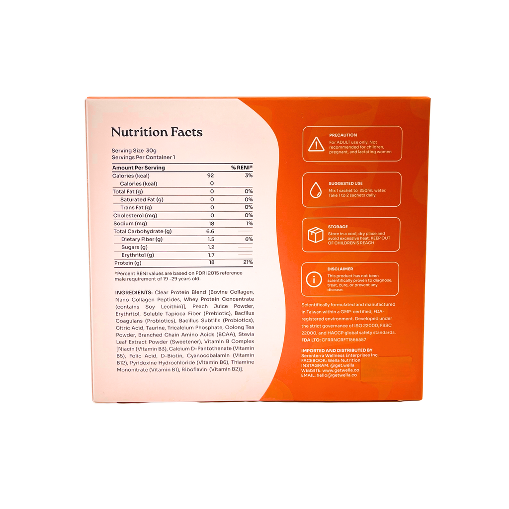 Wella Nutrition - Clear Protein Water + Collagen (Peach Iced Tea)