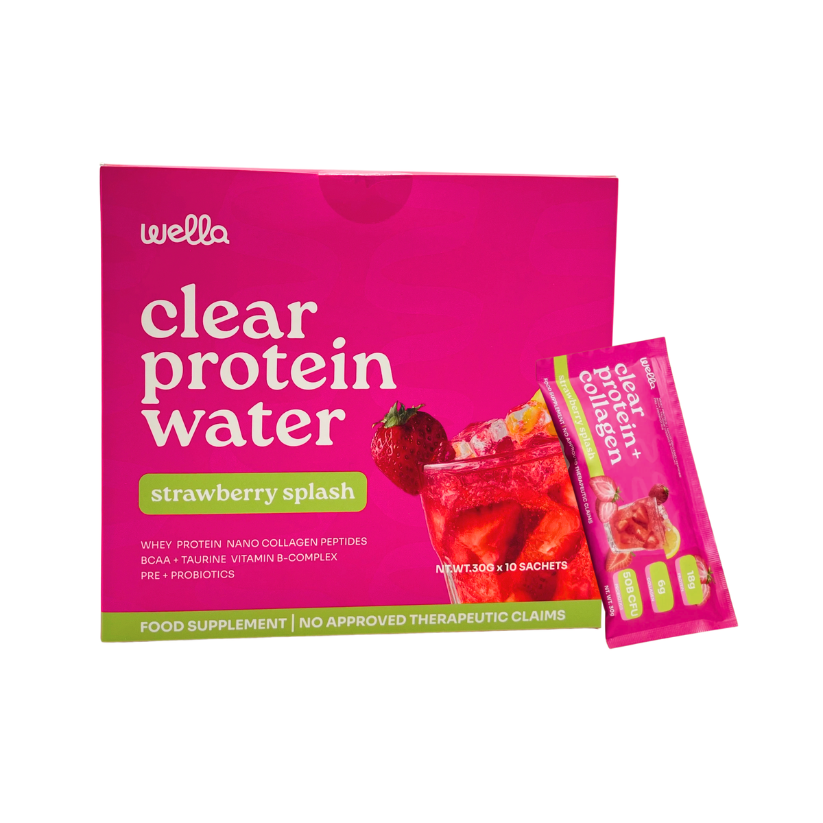 Wella Nutrition - Clear Protein Water + Collagen (Strawberry Splash)