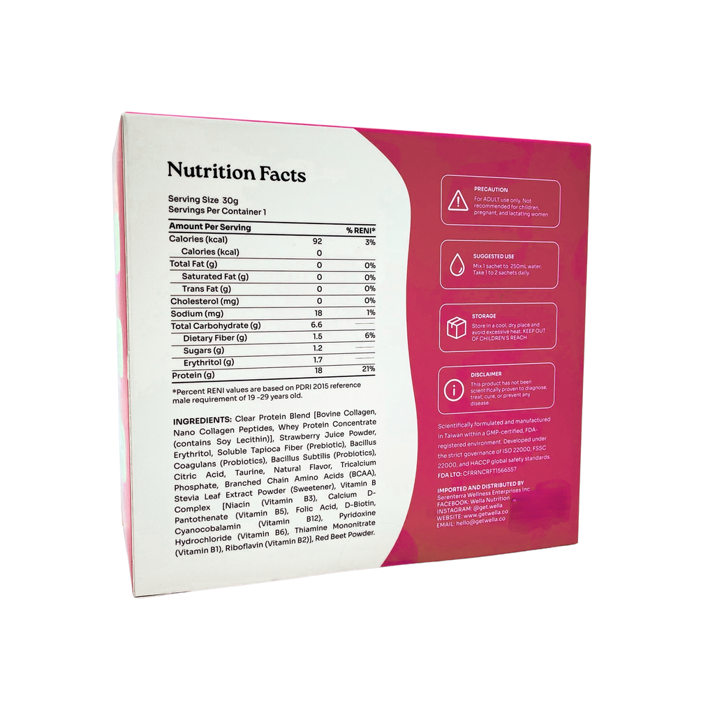 Wella Nutrition - Clear Protein Water + Collagen (Strawberry Splash)